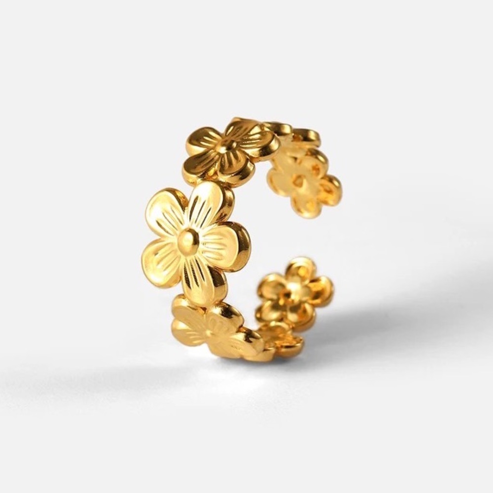 ◾️18k Gold Plated Daisy Flower Adjustable Ring